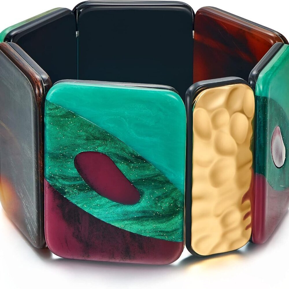 Vintage Boho Acrylic Cuff Bracelet Women Colorful Geometric Jewelry